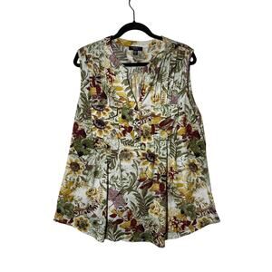 Cocomo Woman Sleeveless Floral Pintuck Tank Top Blouse Size 2X Green Yellow